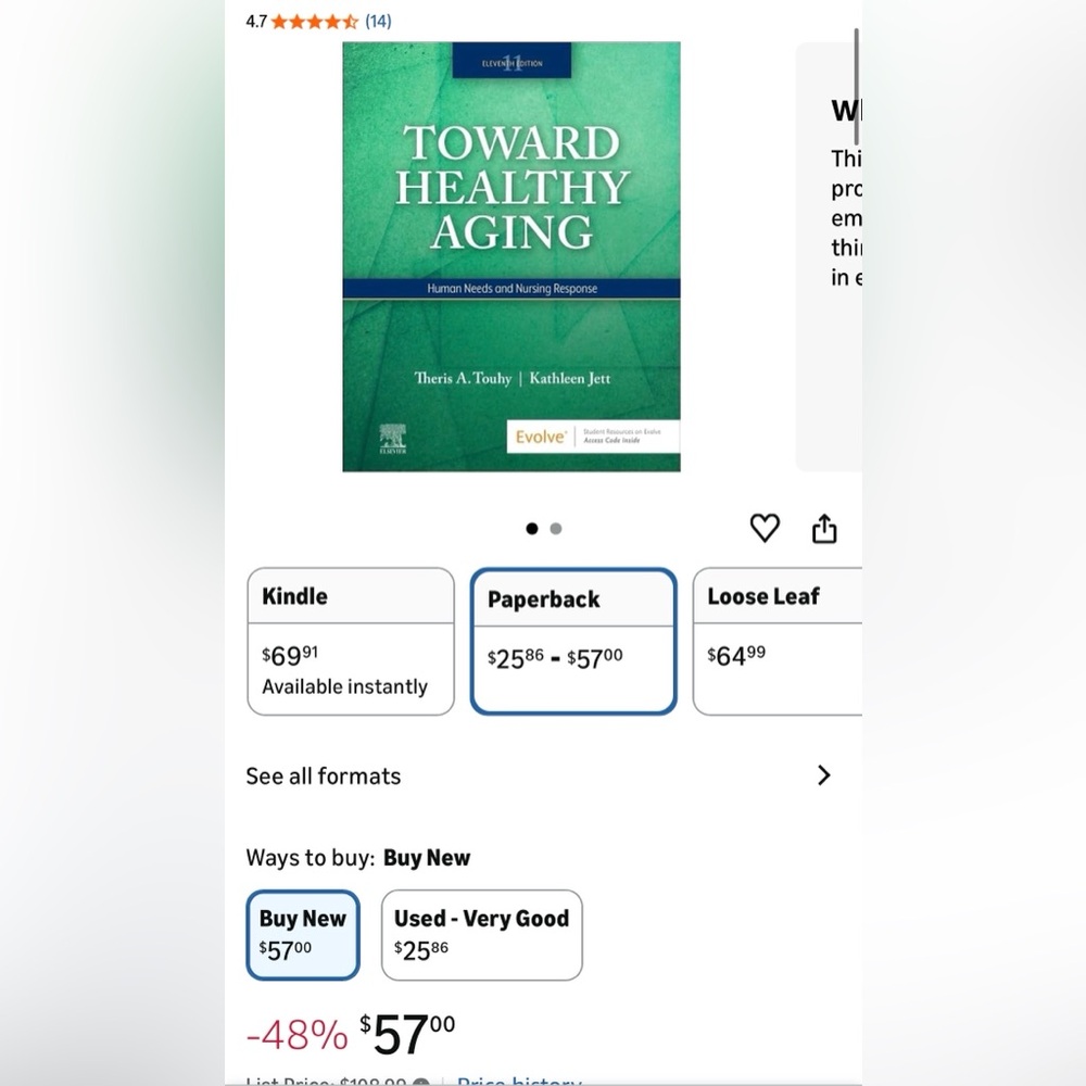 Aging: Human Needs and Nursing Response Paperback